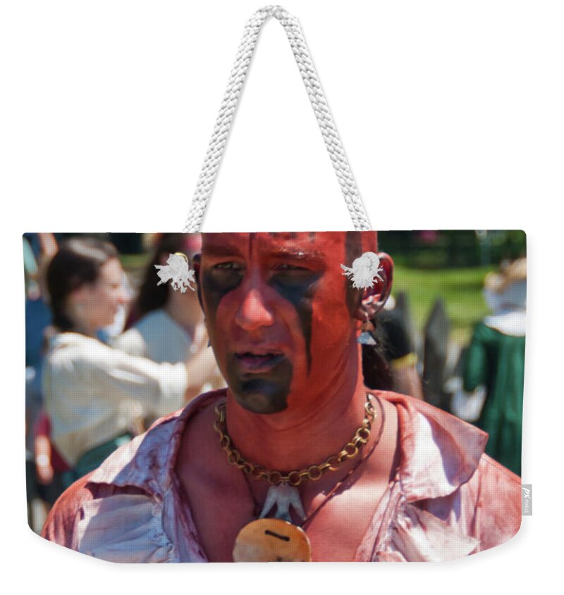 French & Indian War Re-enactor Weekender Tote Bag featuring the photograph F and I War Re-enactor 6972 by Guy Whiteley