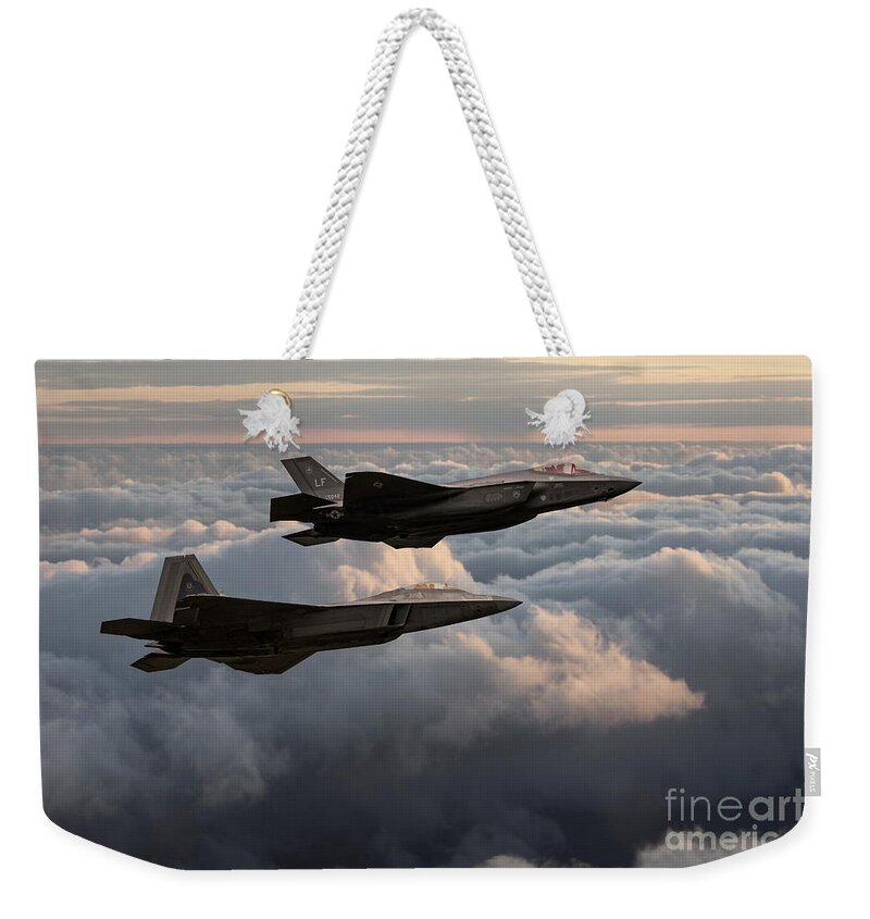 F35 And F22 Weekender Tote Bag featuring the digital art F22 with F35 by Airpower Art