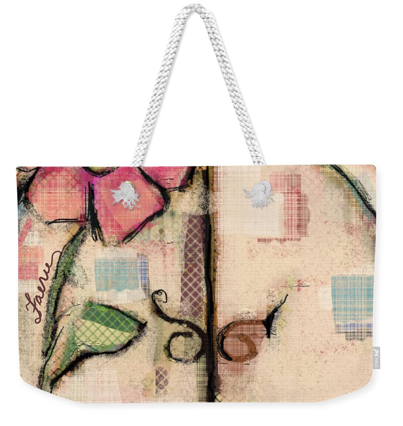 Fairy Weekender Tote Bag featuring the mixed media Fabric Fairy Door by Carrie Joy Byrnes