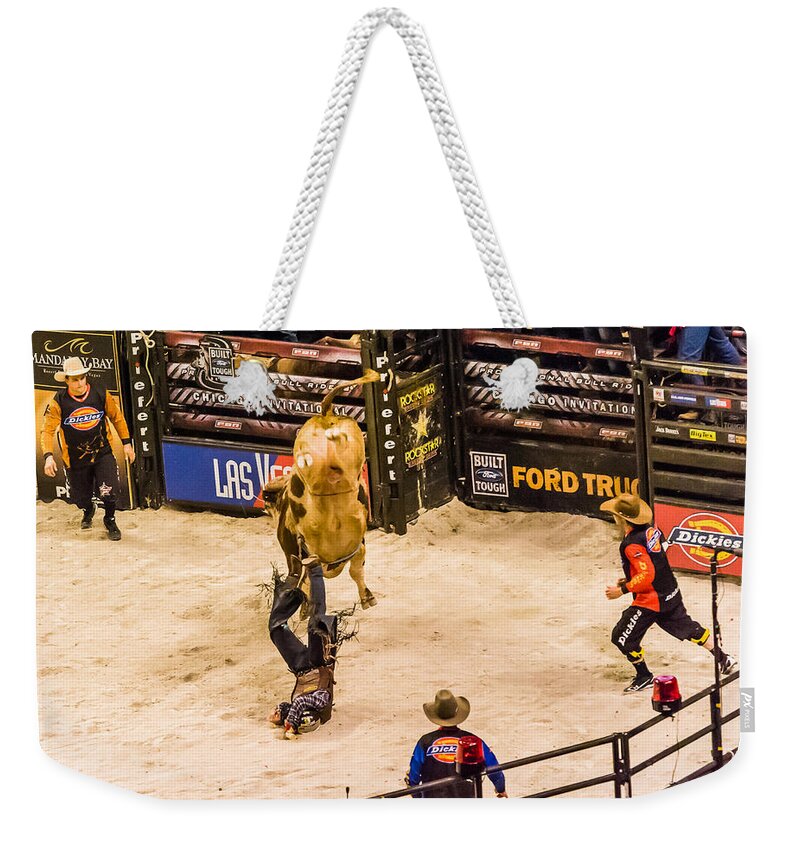 Bull Riding Weekender Tote Bag featuring the photograph Face First by Charles McCleanon