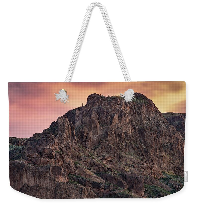 Superstition Mountains Weekender Tote Bag featuring the photograph Face of Superstitions 2 by Greg Nyquist
