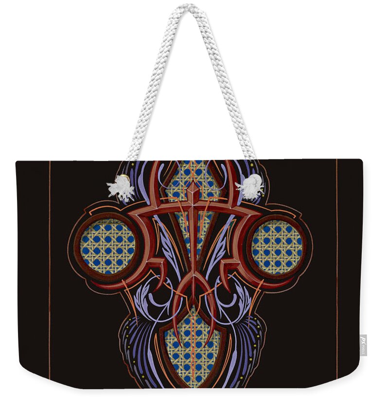 Chair Caning Weekender Tote Bag featuring the painting Face of the Future by Dewayne Connot