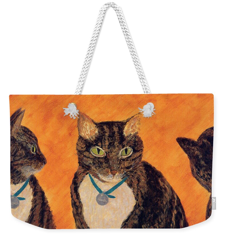 Cat Weekender Tote Bag featuring the painting Face-off by Kathryn Riley Parker