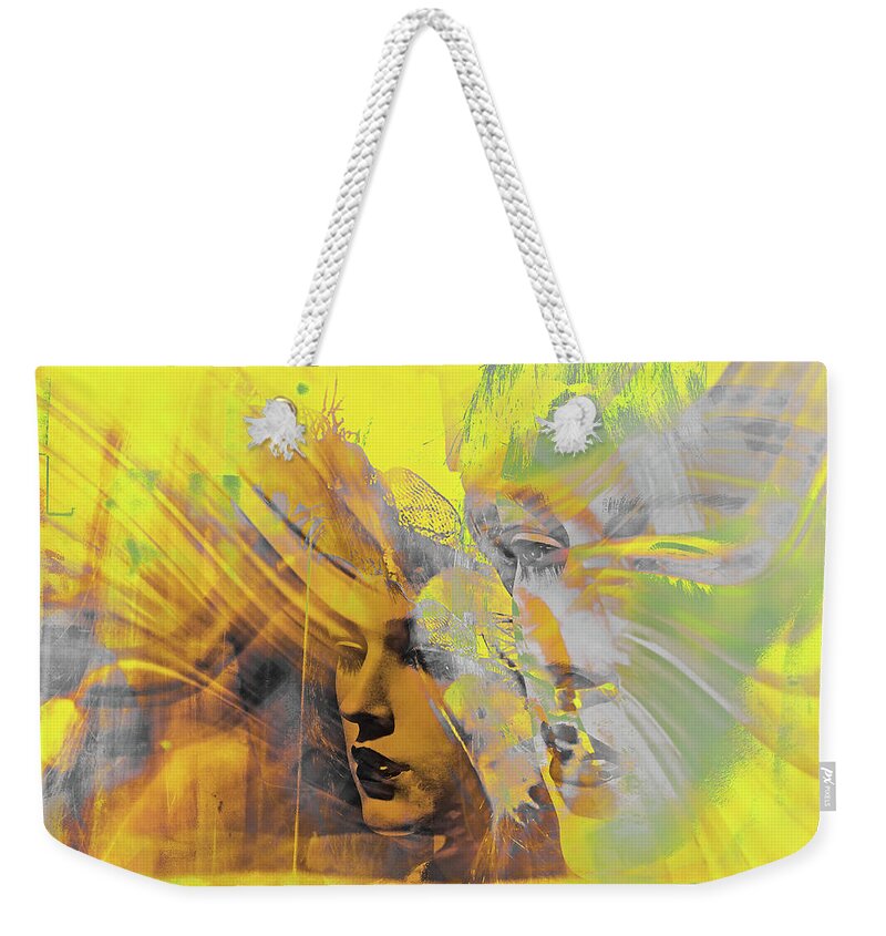 Face Weekender Tote Bag featuring the photograph Faces in yellow and grey by Gabi Hampe