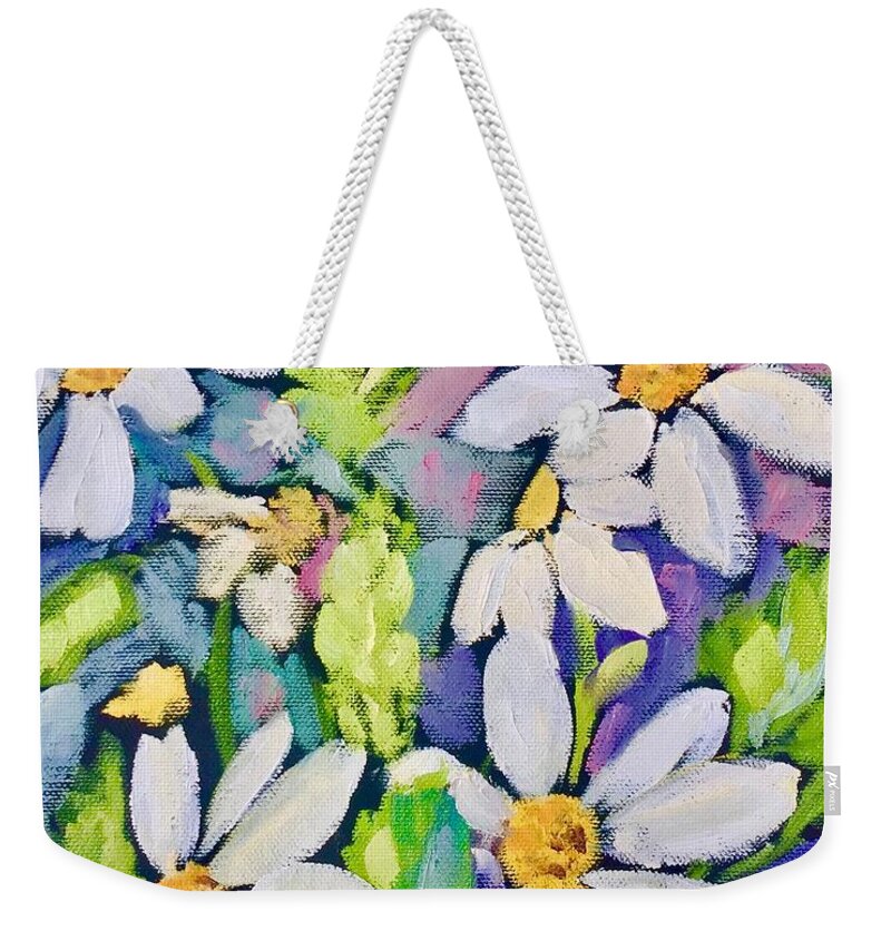 Daisies Weekender Tote Bag featuring the painting Faces Up by Patsy Walton