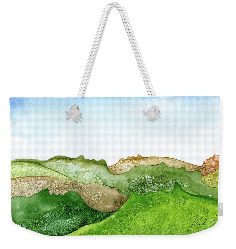 Surreal Weekender Tote Bag featuring the painting Facescape 1 by Paul Gaj