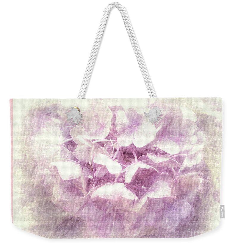 Mona Stut Weekender Tote Bag featuring the mixed media Elegant Faded Pink Hortensia by Mona Stut