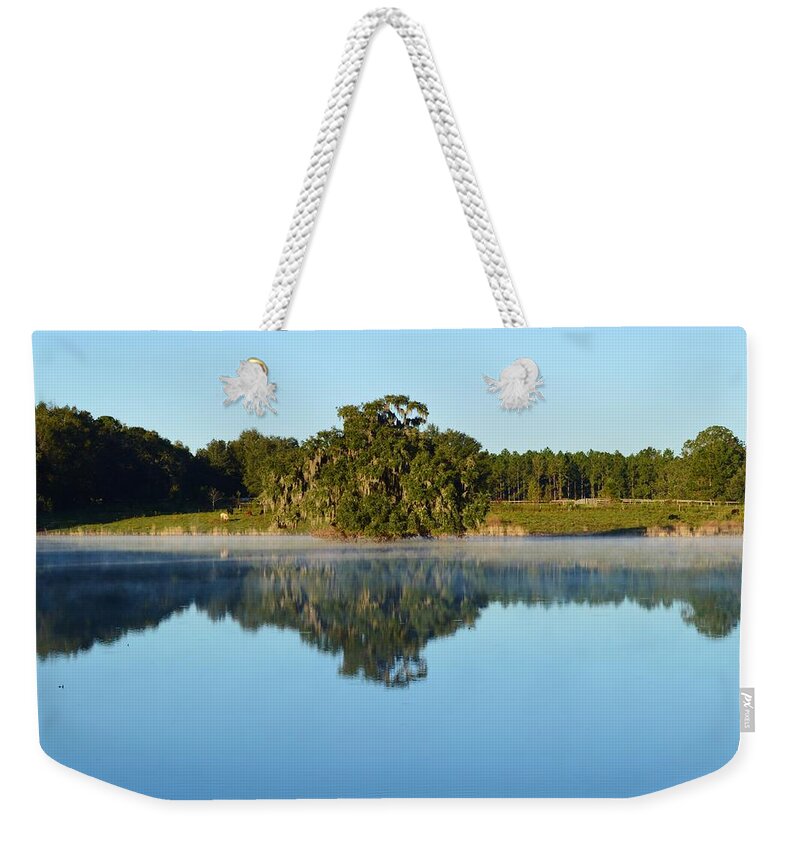 Fairfield Pond And Early Fog Weekender Tote Bag featuring the photograph Fairfield Pond and Early Fog by Warren Thompson