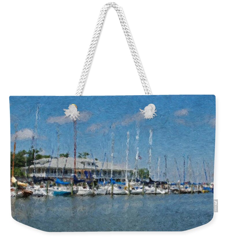 Fairhope Weekender Tote Bag featuring the painting Fairhope Yacht Club Impression by Michael Thomas