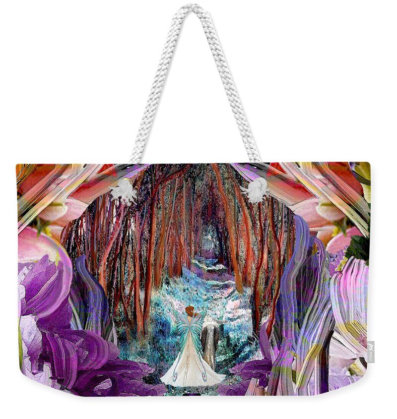 Fantasy Weekender Tote Bag featuring the painting Fairy and Unicorn by Michele Avanti