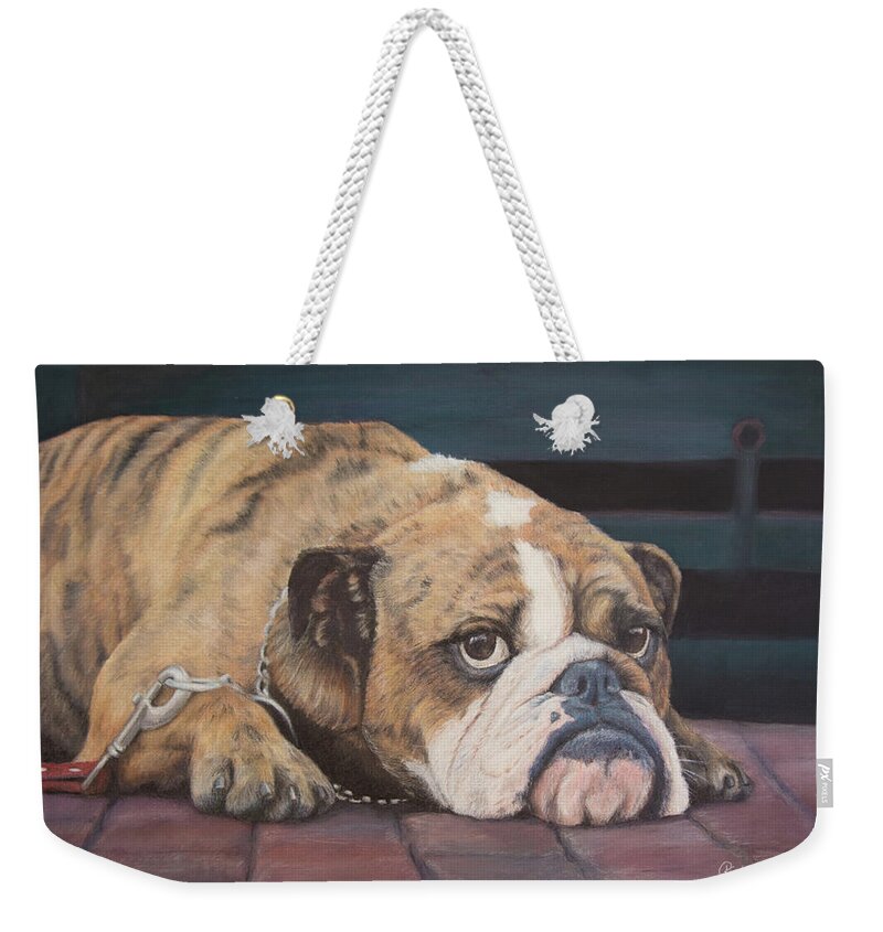 Bulldog Weekender Tote Bag featuring the painting Faithful Longing by Kirsty Rebecca