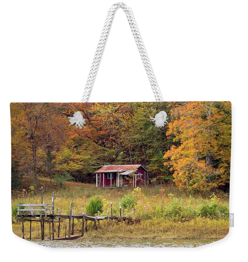 Fall Weekender Tote Bag featuring the photograph Fall Cabin by Alan Raasch