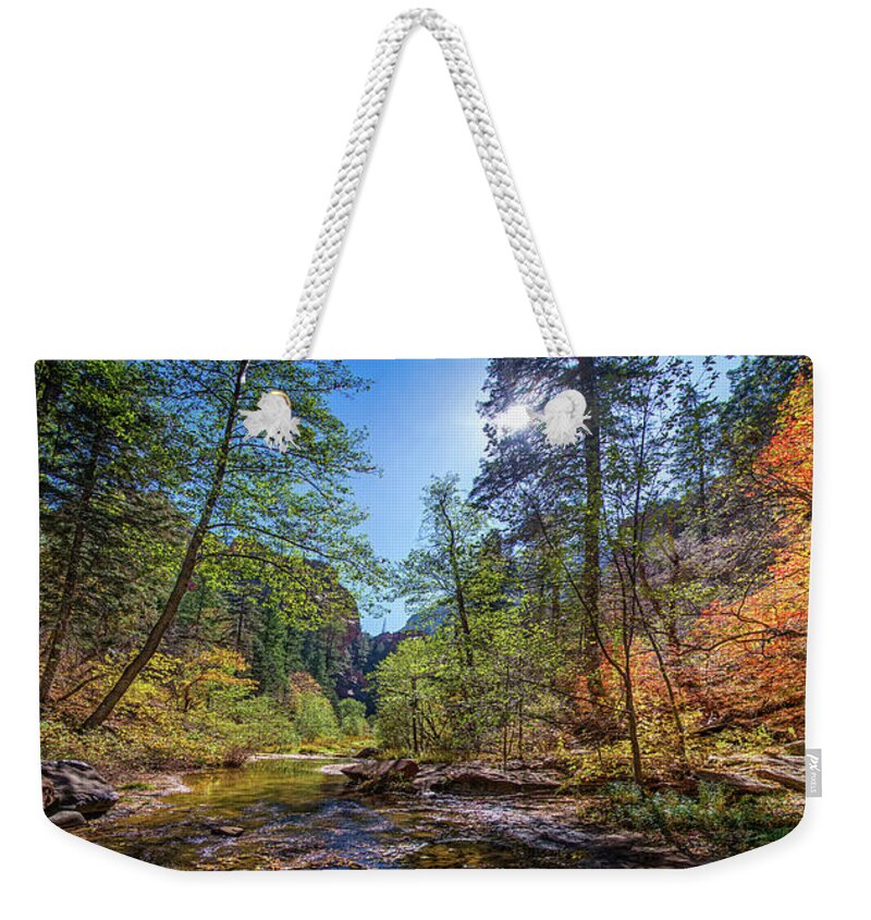 Oak Creek Weekender Tote Bag featuring the photograph Fall Color on the West Fork Trail by Lynn Bauer