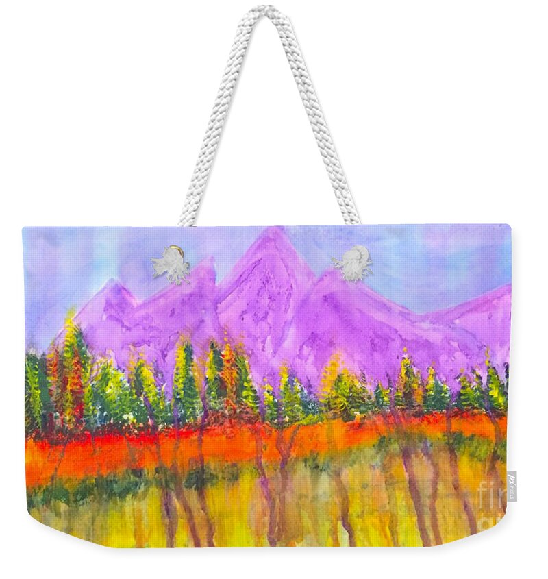 Landscape Weekender Tote Bag featuring the painting Fall falling by Wonju Hulse