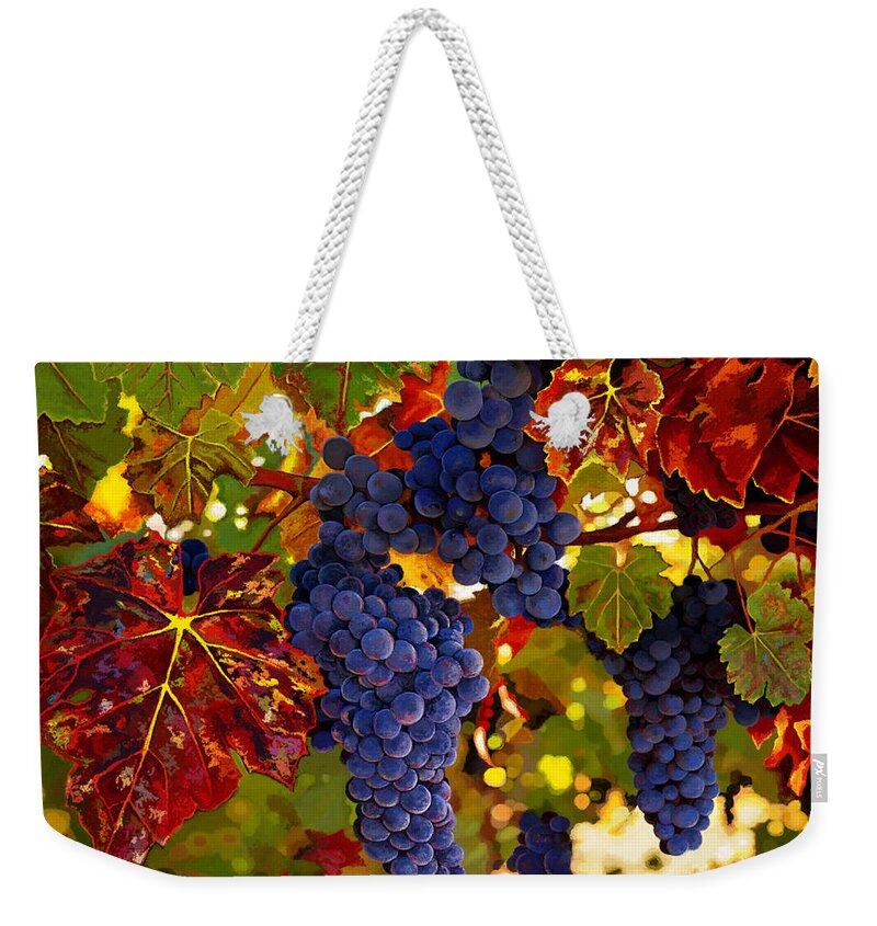 Grapes Weekender Tote Bag featuring the painting Fall Grapevines by Jackie Case