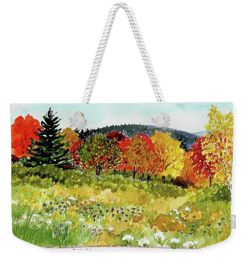 Fall Weekender Tote Bag featuring the painting Fall landscape autumn fantasy scene foliage by Catinka Knoth