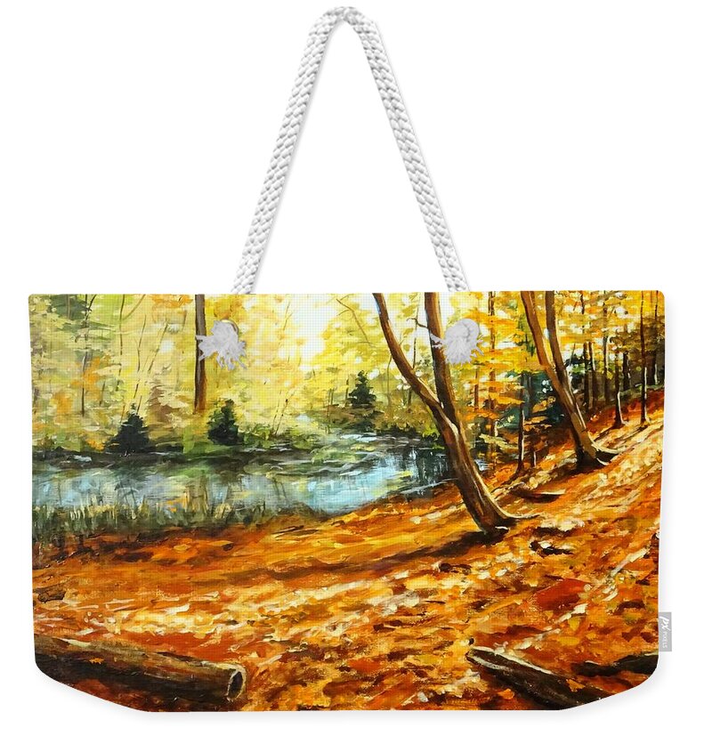 Fall Weekender Tote Bag featuring the painting Fall Ravine Walk by Brent Arlitt