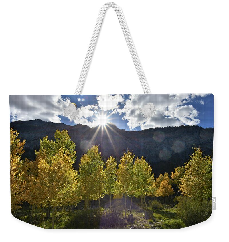 Humboldt-toiyabe National Forest Weekender Tote Bag featuring the photograph Fall Sun Setting Over Mt. Charleston by Ray Mathis