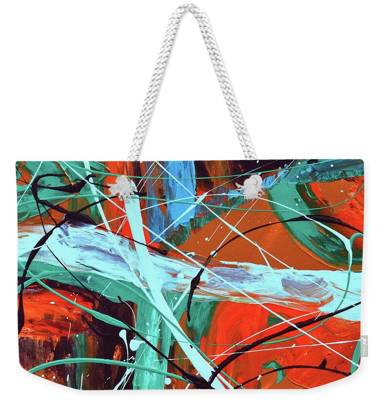 Vibrant Abstract Weekender Tote Bag featuring the painting Falling Into Autumn by Donna Blackhall
