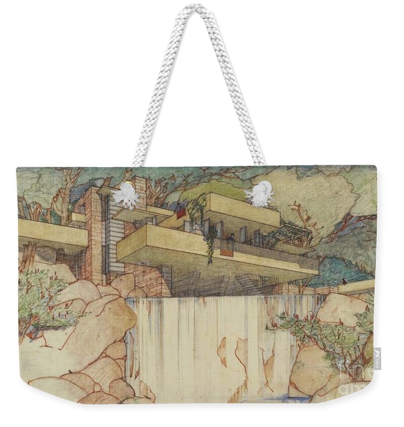 Pen And Ink Drawing Weekender Tote Bag featuring the photograph Fallingwater Pen and Ink by David Bearden