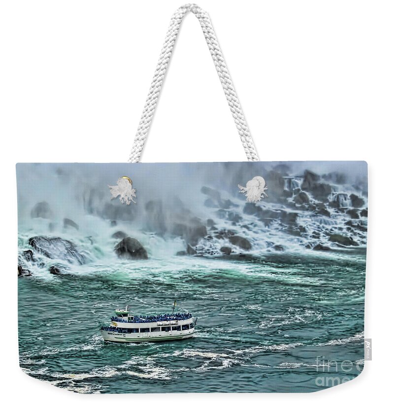 Niagara Weekender Tote Bag featuring the photograph Falls Boat by Traci Cottingham