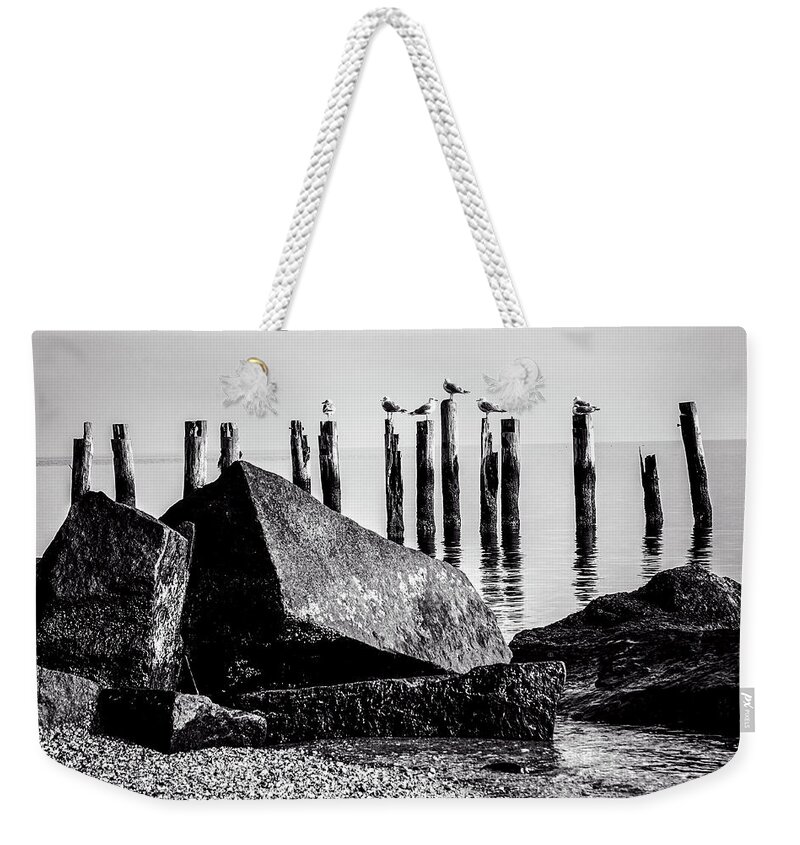 Black And White Weekender Tote Bag featuring the photograph Falmouth Highlands by Frank Winters