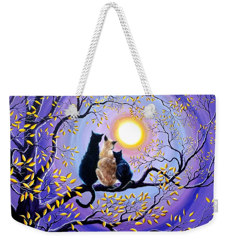 Cat Weekender Tote Bag featuring the painting Family Moon Gazing Night by Laura Iverson