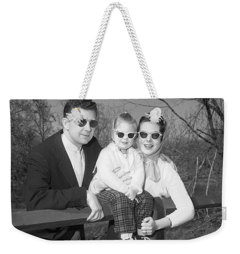 1950s Weekender Tote Bag featuring the photograph Family Portrait With Sunglasses, C.1950s by J. Rogers/ClassicStock