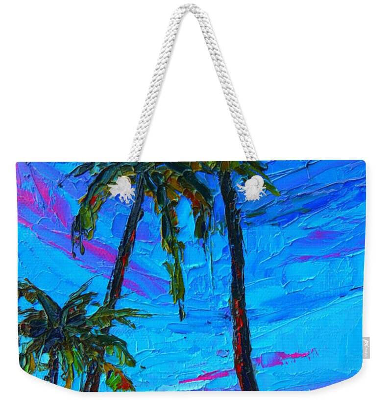 Tropical Landscape Weekender Tote Bag featuring the painting Family Tree - Modern Impressionistic landscape palette knife oil painting by Patricia Awapara