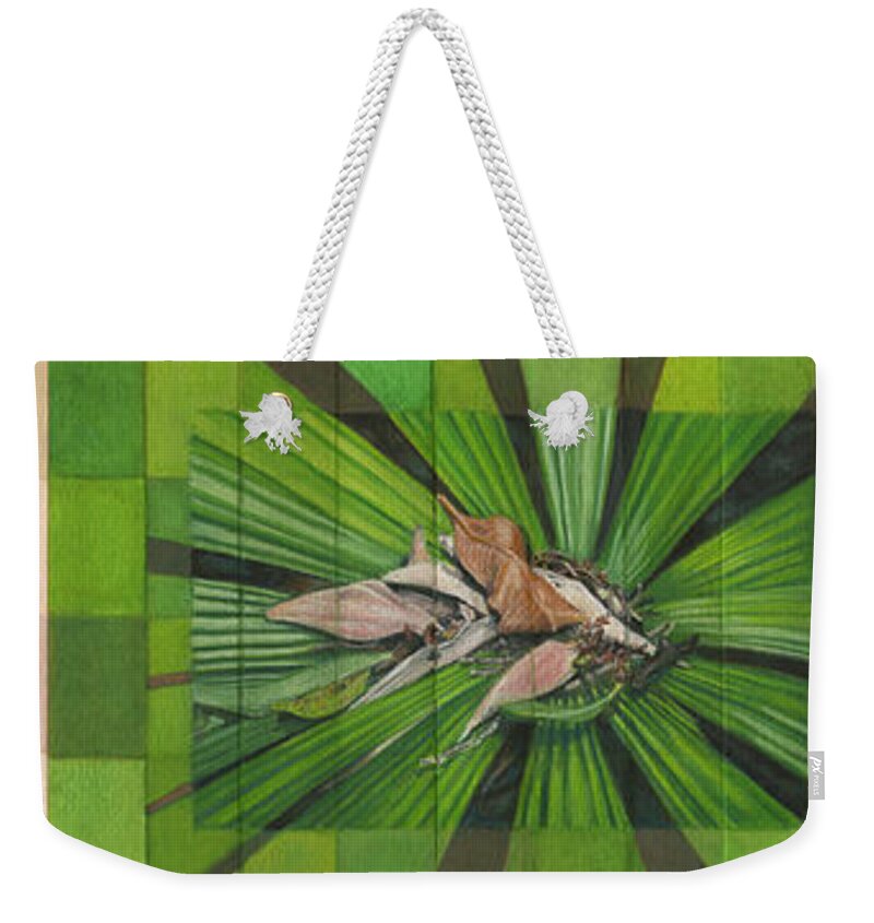 Nature Weekender Tote Bag featuring the painting Fantail Palm Plateau by Kerryn Madsen - Pietsch