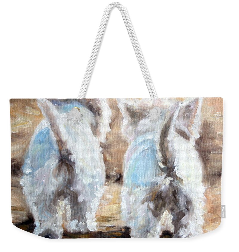Westie Weekender Tote Bag featuring the painting Farewell by Mary Sparrow