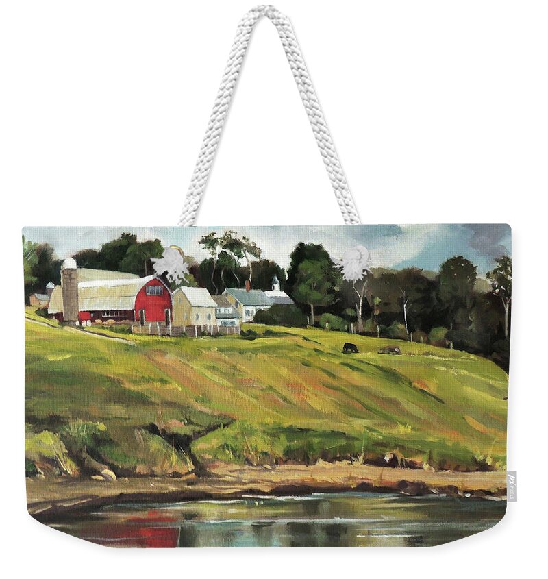 Farm Weekender Tote Bag featuring the painting Farm at Four Corners by Nancy Griswold