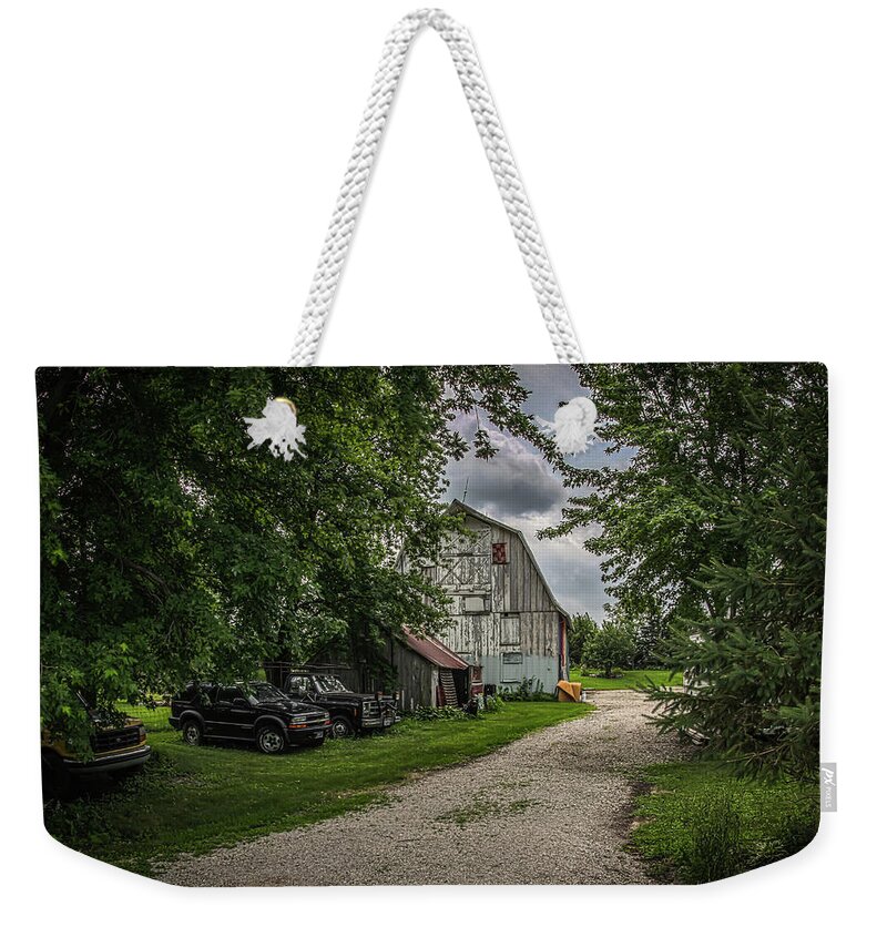 Farm Weekender Tote Bag featuring the photograph Farm Drive by Ray Congrove