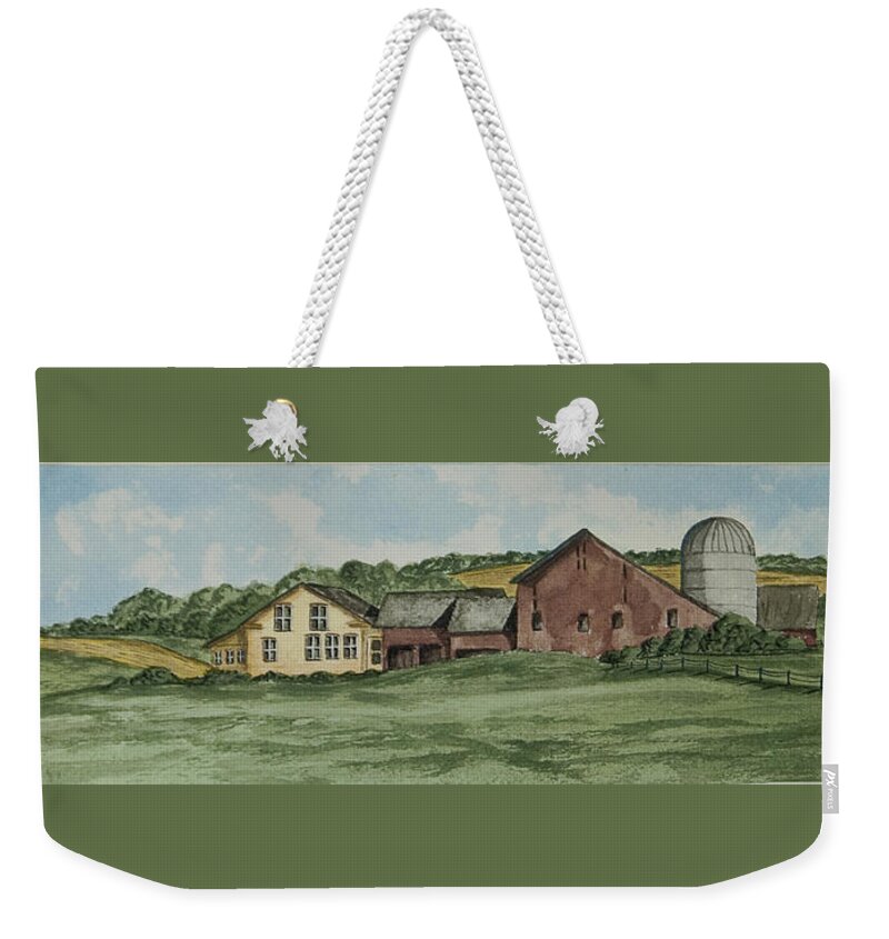 Barn Painting Weekender Tote Bag featuring the painting Farm In Summer by Charlotte Blanchard