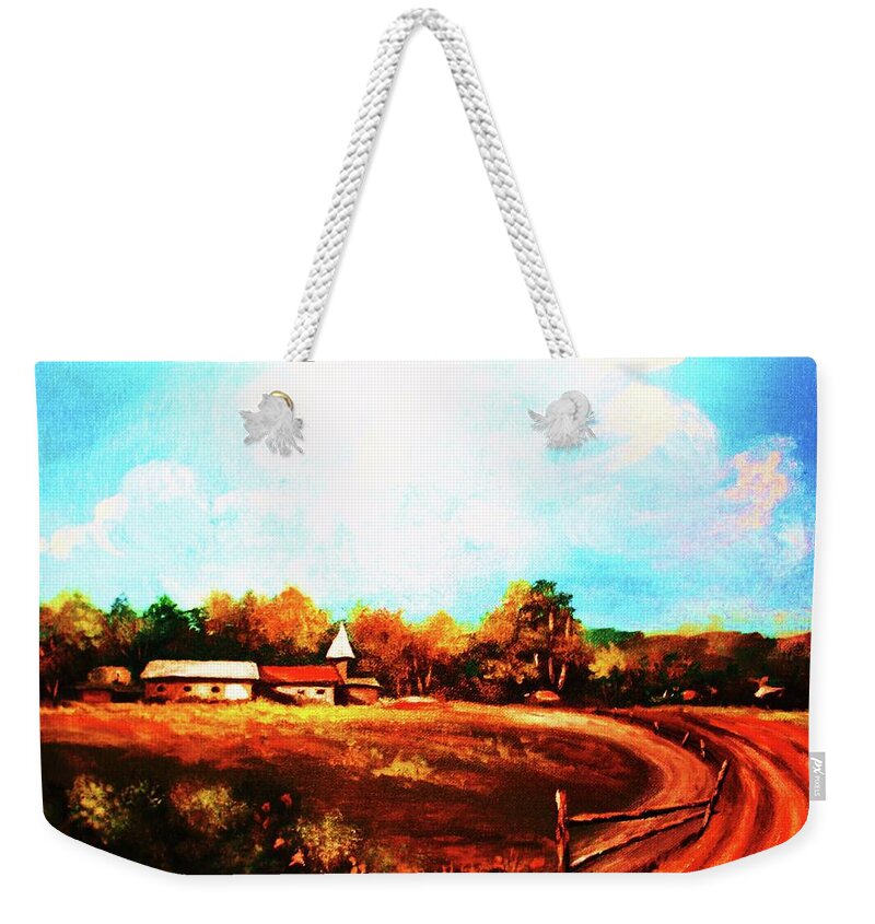 Farm House Weekender Tote Bag featuring the painting Farmland in Autumn by Al Brown