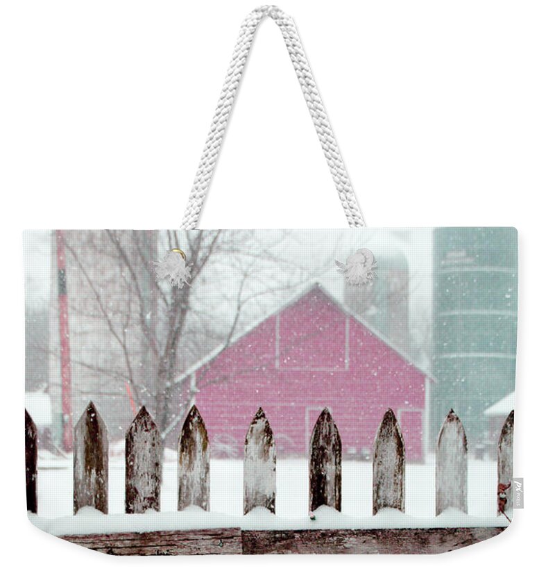 Farm Weekender Tote Bag featuring the photograph Farmline Christmas by Troy Stapek