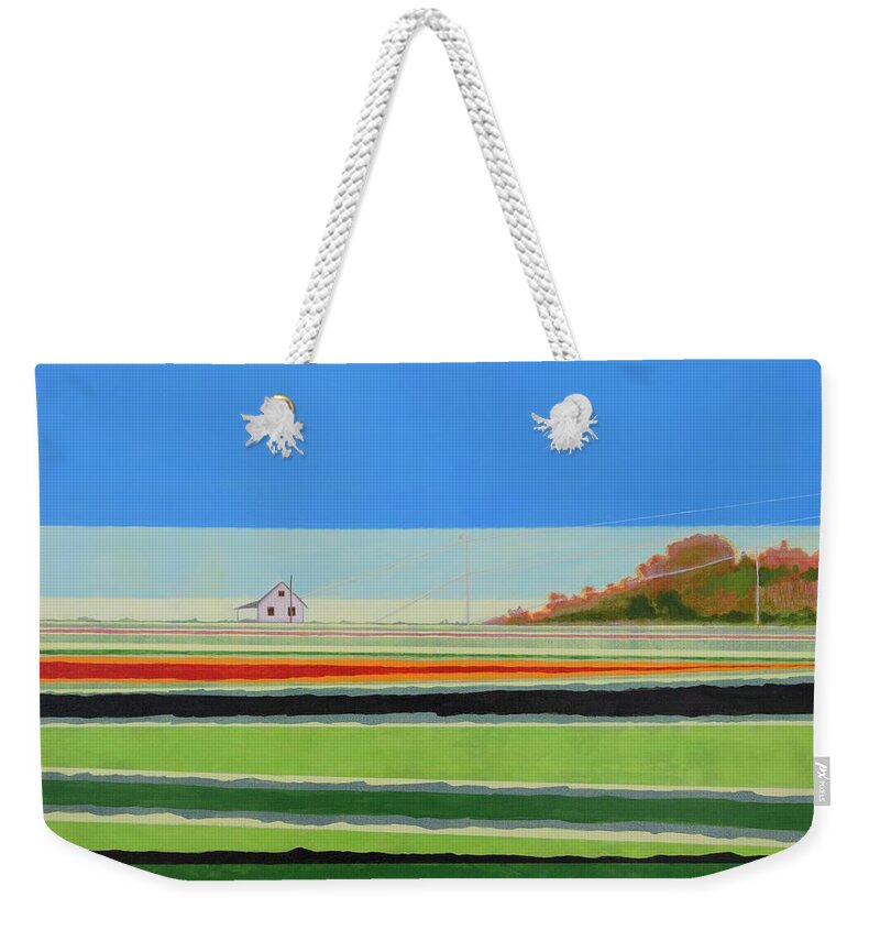 Farm Weekender Tote Bag featuring the painting Farmscape and Field 3 by Karen Williams-Brusubardis