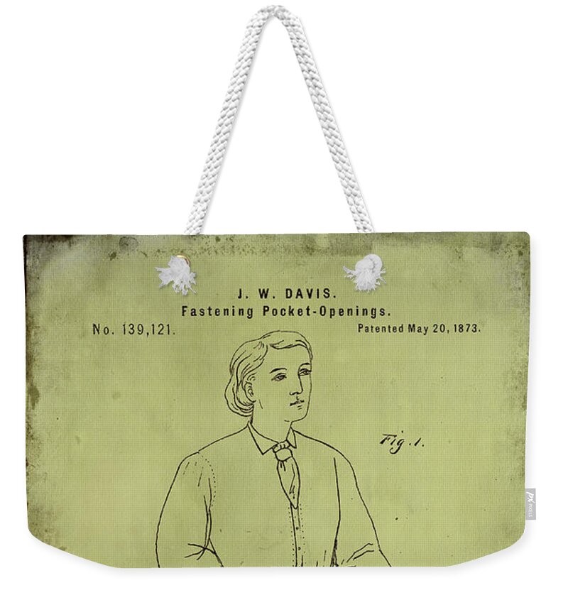 Patent Weekender Tote Bag featuring the mixed media Fastening Pocket Openings Patent Drawing 1e by Brian Reaves