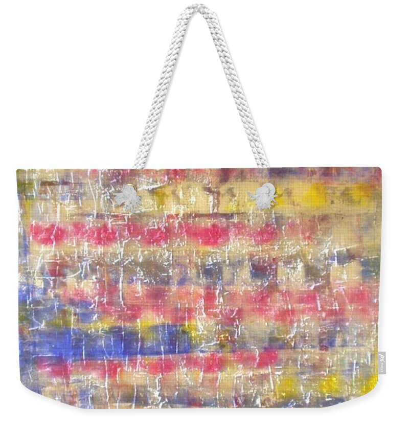 Blue Red Yellow White Colors Weekender Tote Bag featuring the painting Faszination of Structure by Pilbri Britta Neumaerker