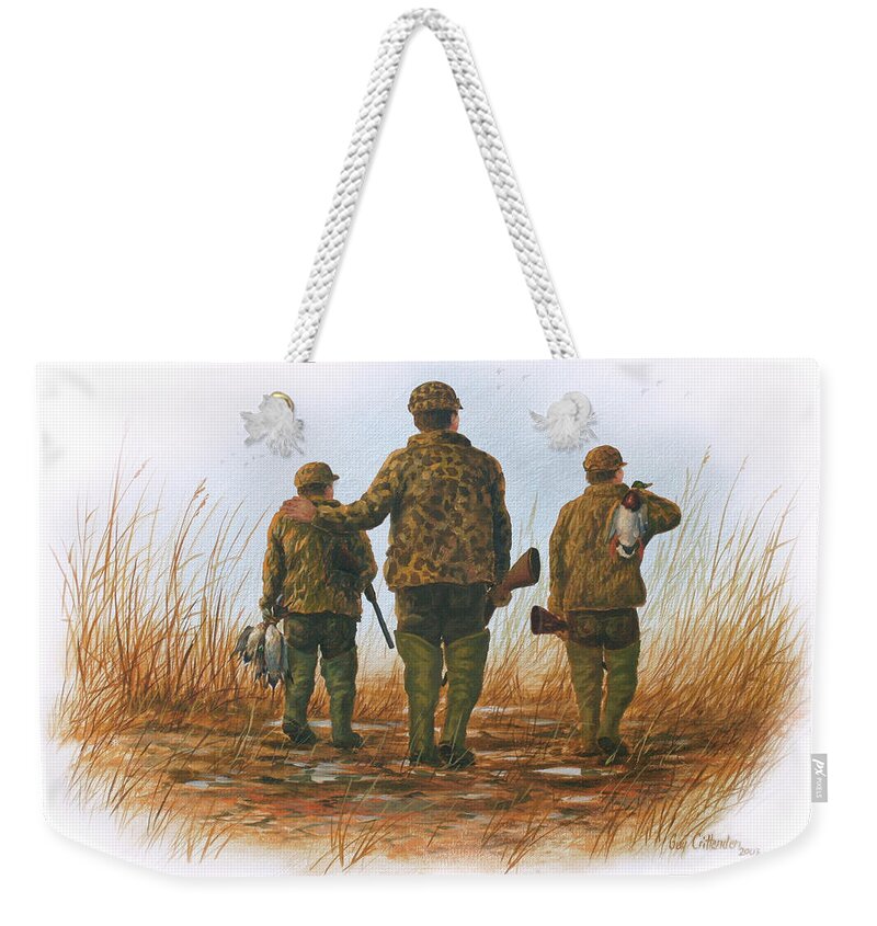  Weekender Tote Bag featuring the painting Father and Sons by Guy Crittenden