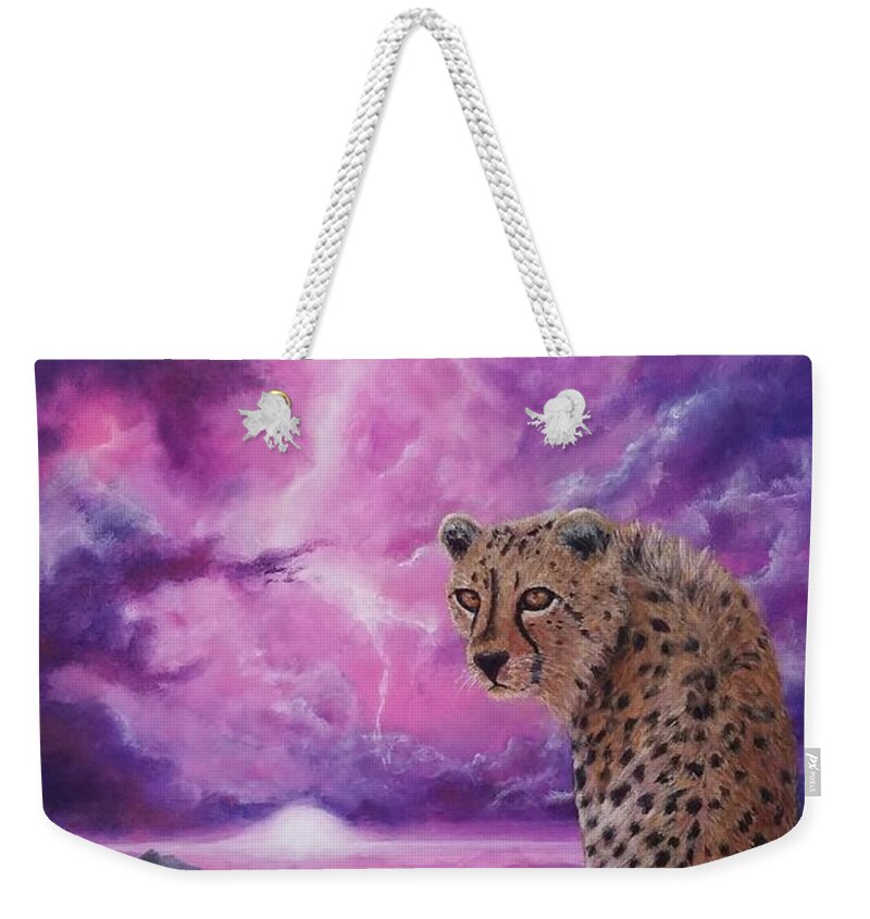 Cheetah Weekender Tote Bag featuring the painting Fearless by Christie Minalga