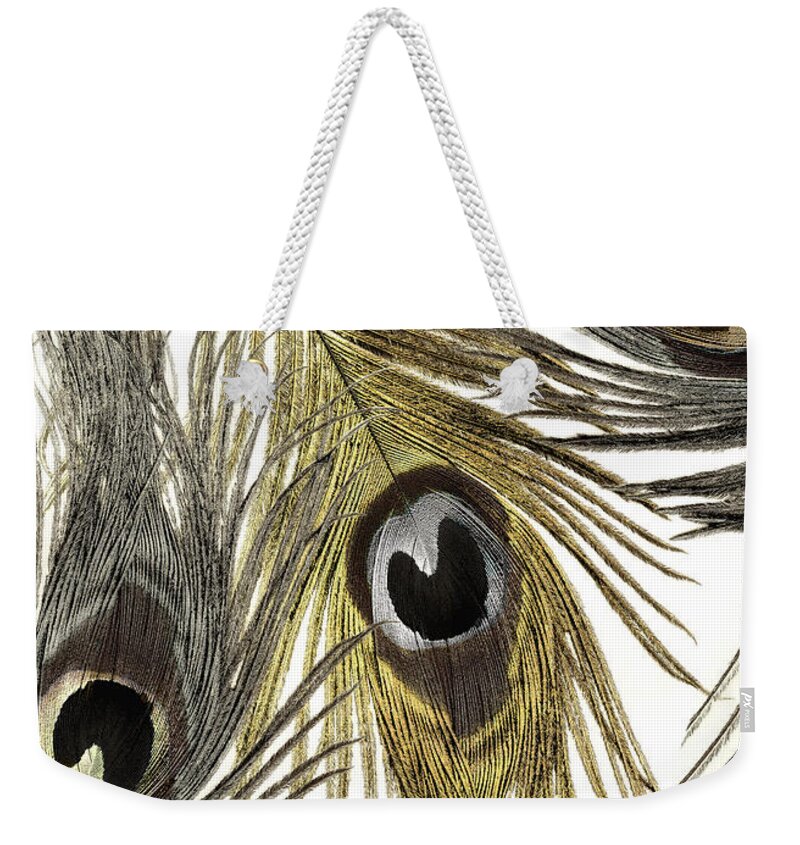 Peacock Feather Weekender Tote Bag featuring the painting Feather Fashion by Mindy Sommers
