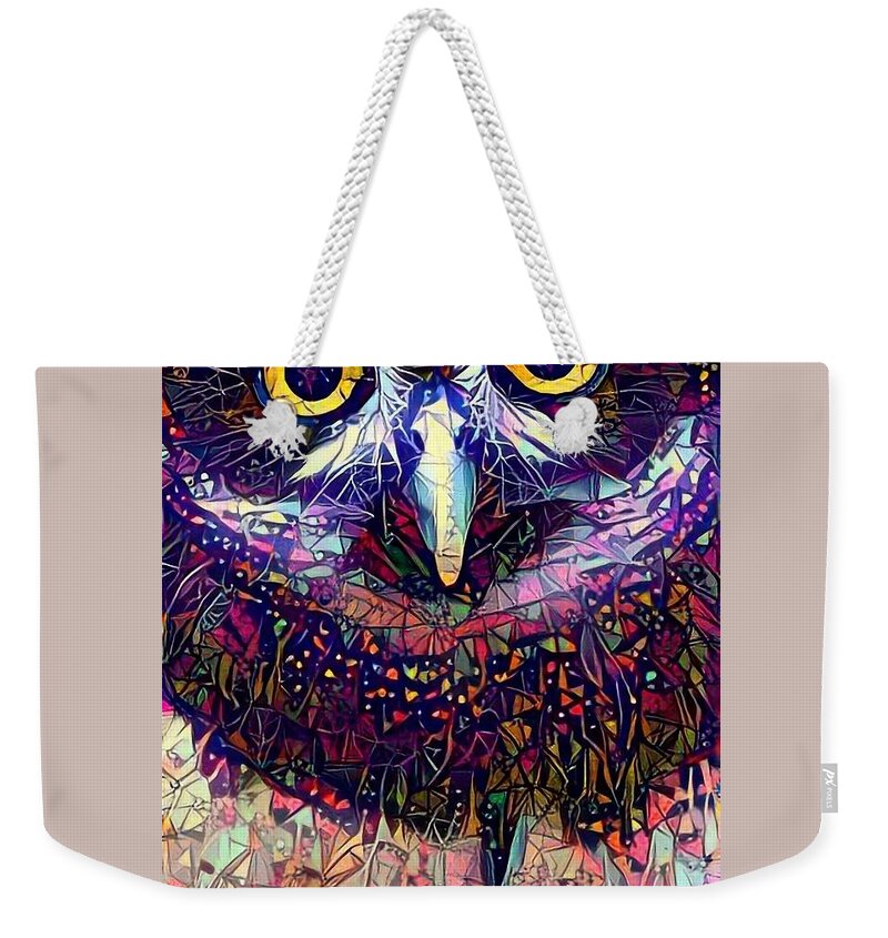 Owl Weekender Tote Bag featuring the photograph Feather Jeweled by Geri Glavis