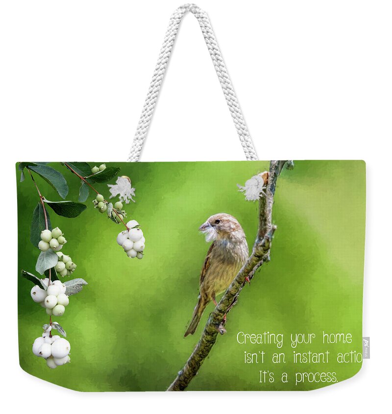 Sparrow Weekender Tote Bag featuring the photograph Feathering The Nest by Cathy Kovarik