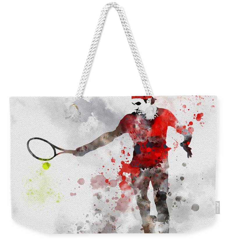 Roger Federer Weekender Tote Bag featuring the mixed media Federer by My Inspiration