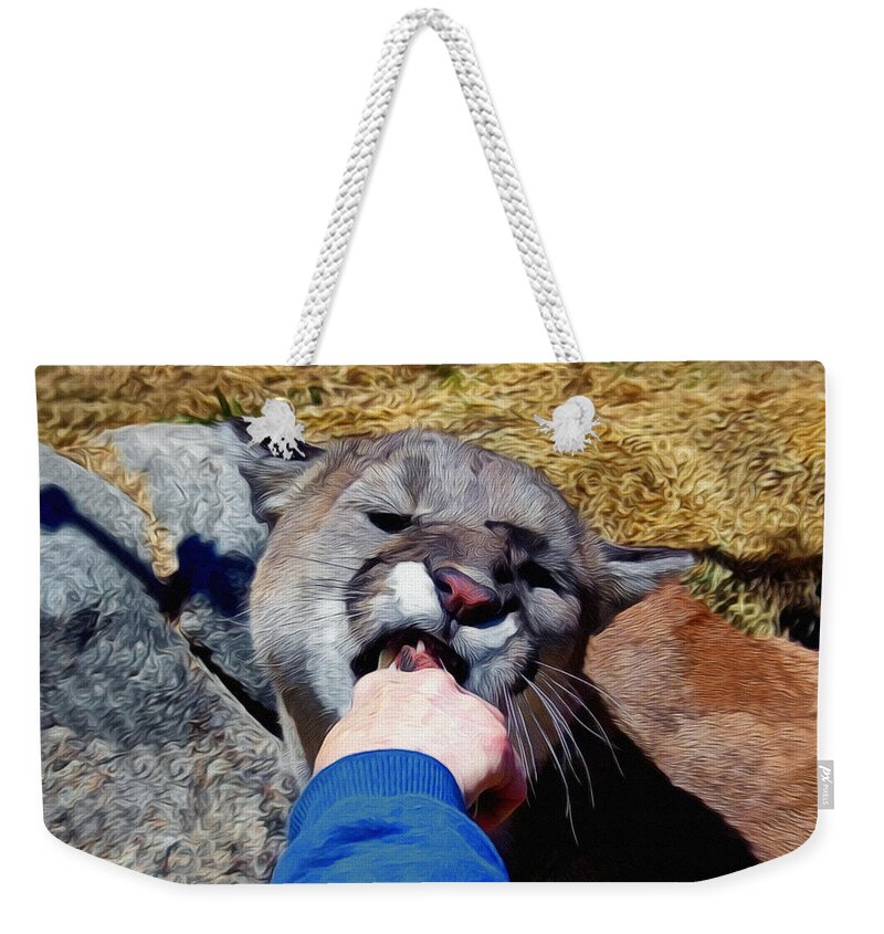 Mountain Lion Weekender Tote Bag featuring the digital art Feeding Time by Ernest Echols