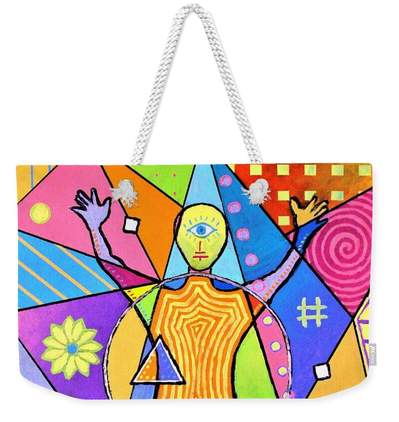 Feel Weekender Tote Bag featuring the painting Feel The Vibes by Jeremy Aiyadurai
