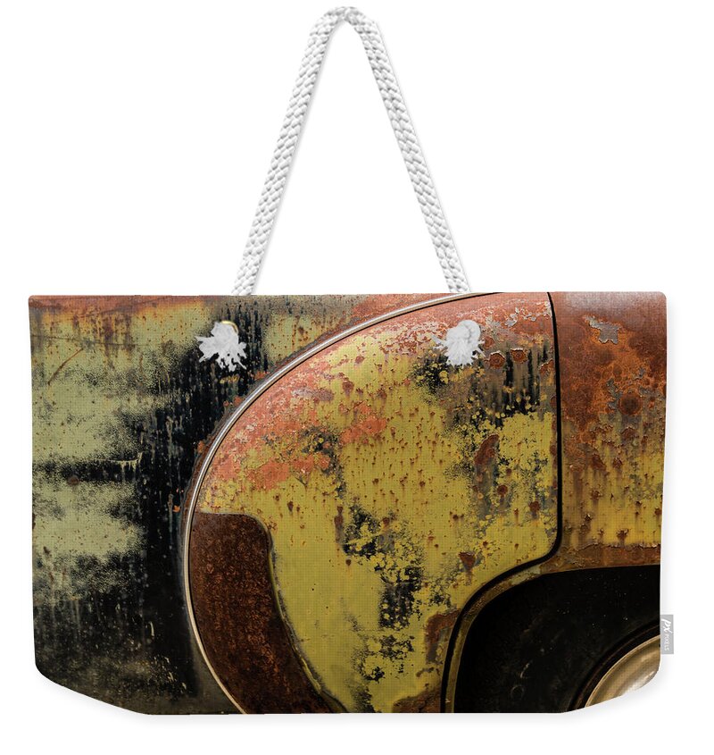 Rust Weekender Tote Bag featuring the photograph Fender Bender by Holly Ross