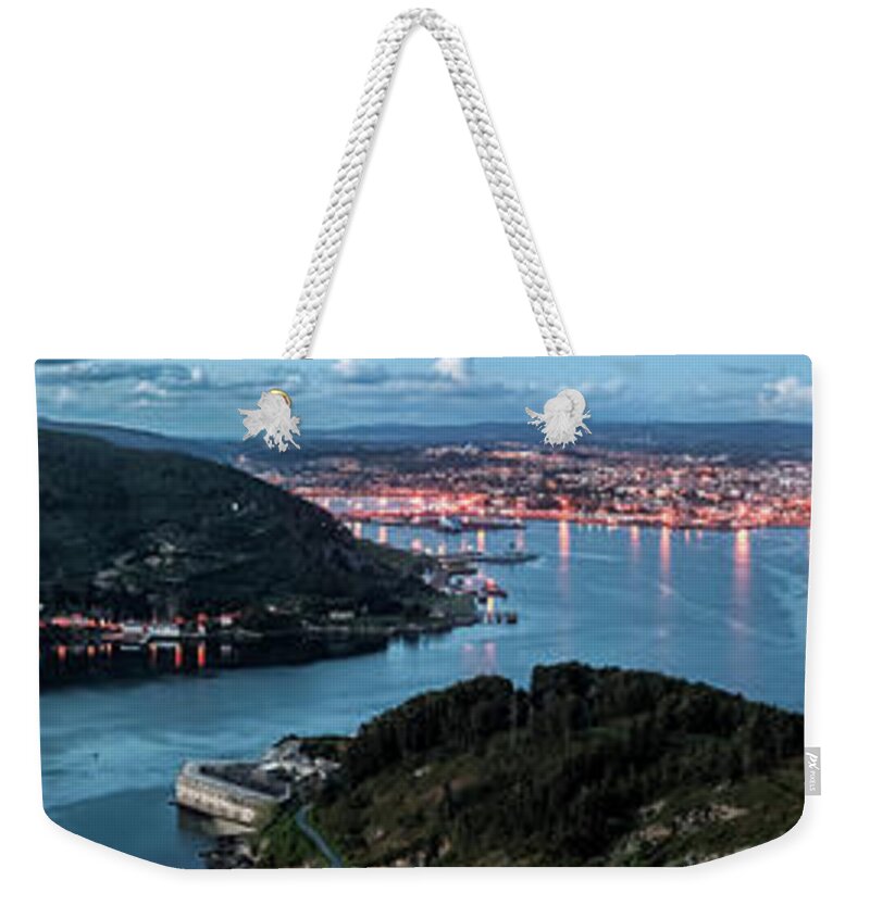 Ferrol Weekender Tote Bag featuring the photograph Ferrol's Estuary Panorama from la Bailadora Galicia Spain by Pablo Avanzini