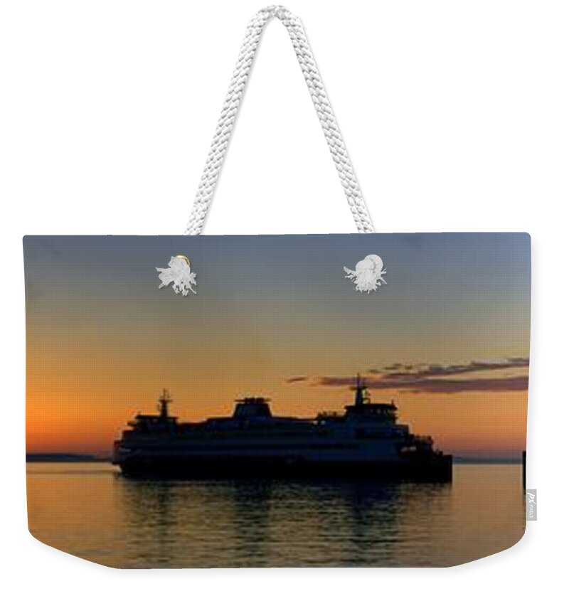 Ferry Weekender Tote Bag featuring the photograph Ferry boat arrives to Mukilteo Ferry Terminal by Alexander Fedin
